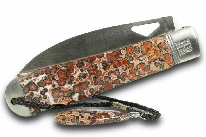 Pocket Knife with Leopard Stone Inlays #370816